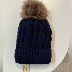 Buy one get 1 free Women’s Navy  Knit Pom-Pom stretchy fabric line inside. NWT